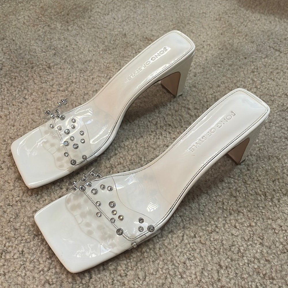 White Song Of Style PVC slide on heels